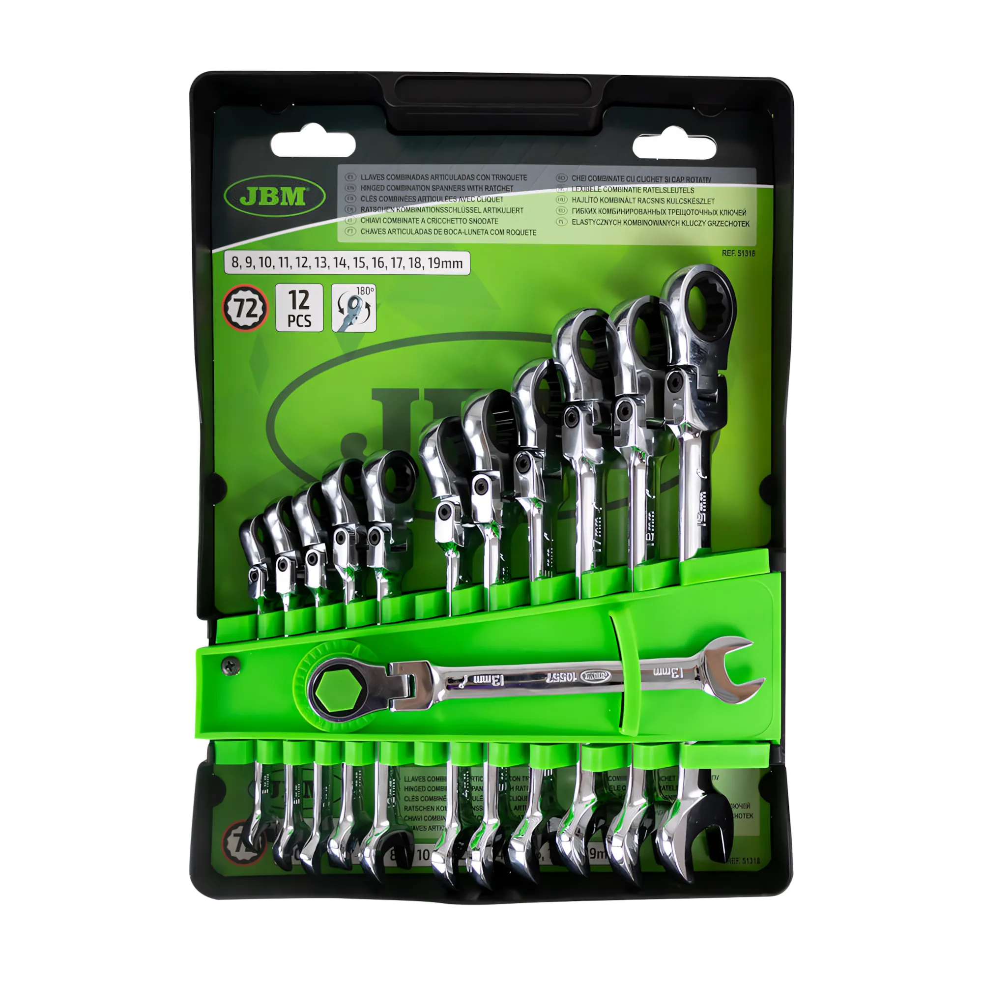 Set de 12 llaves combinadas articuladas con trinquete JBM 51318