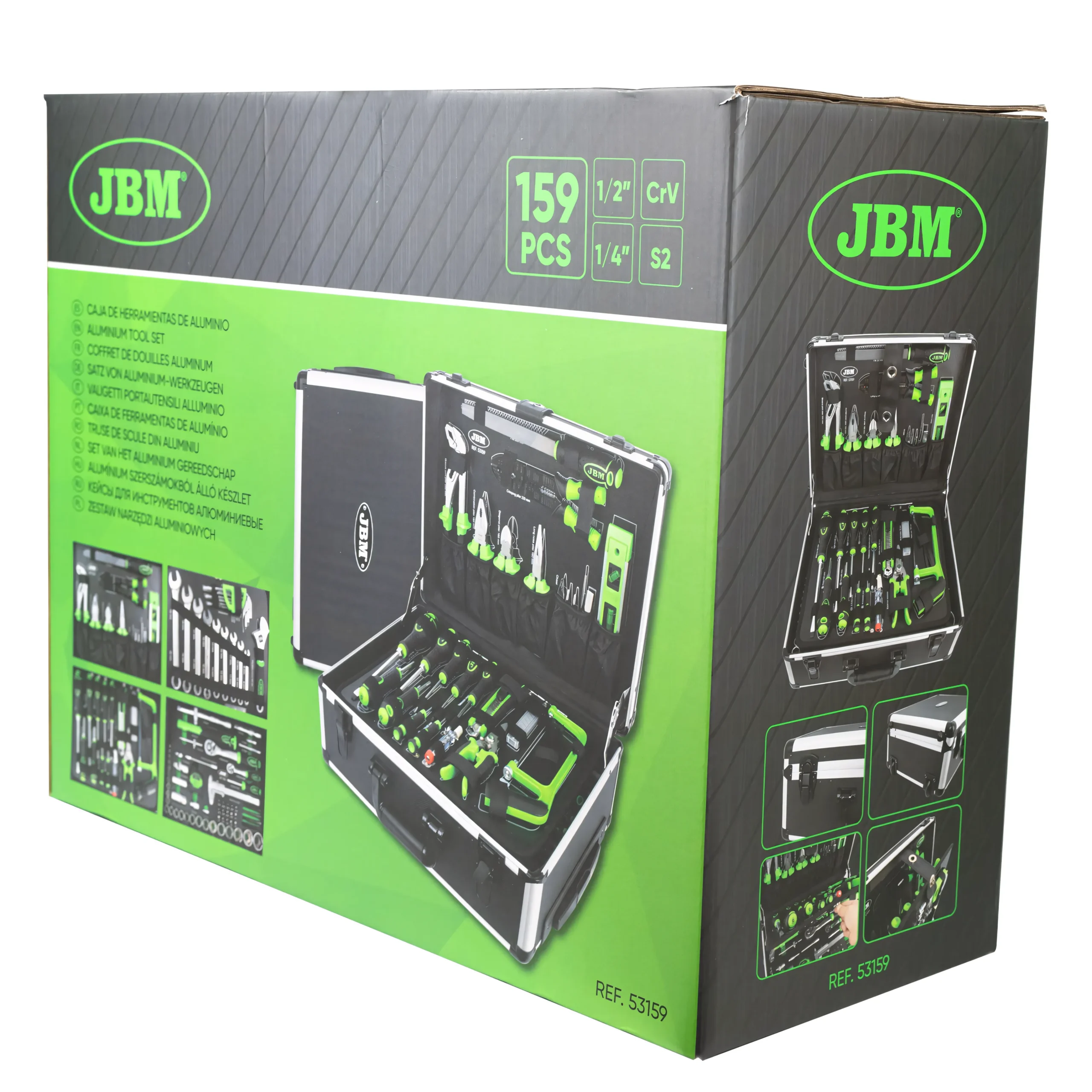 Maletín de aluminio de 159 piezas y herramientas de 1/4" y 1/2" cincado JBM 53159 - Imagen 5