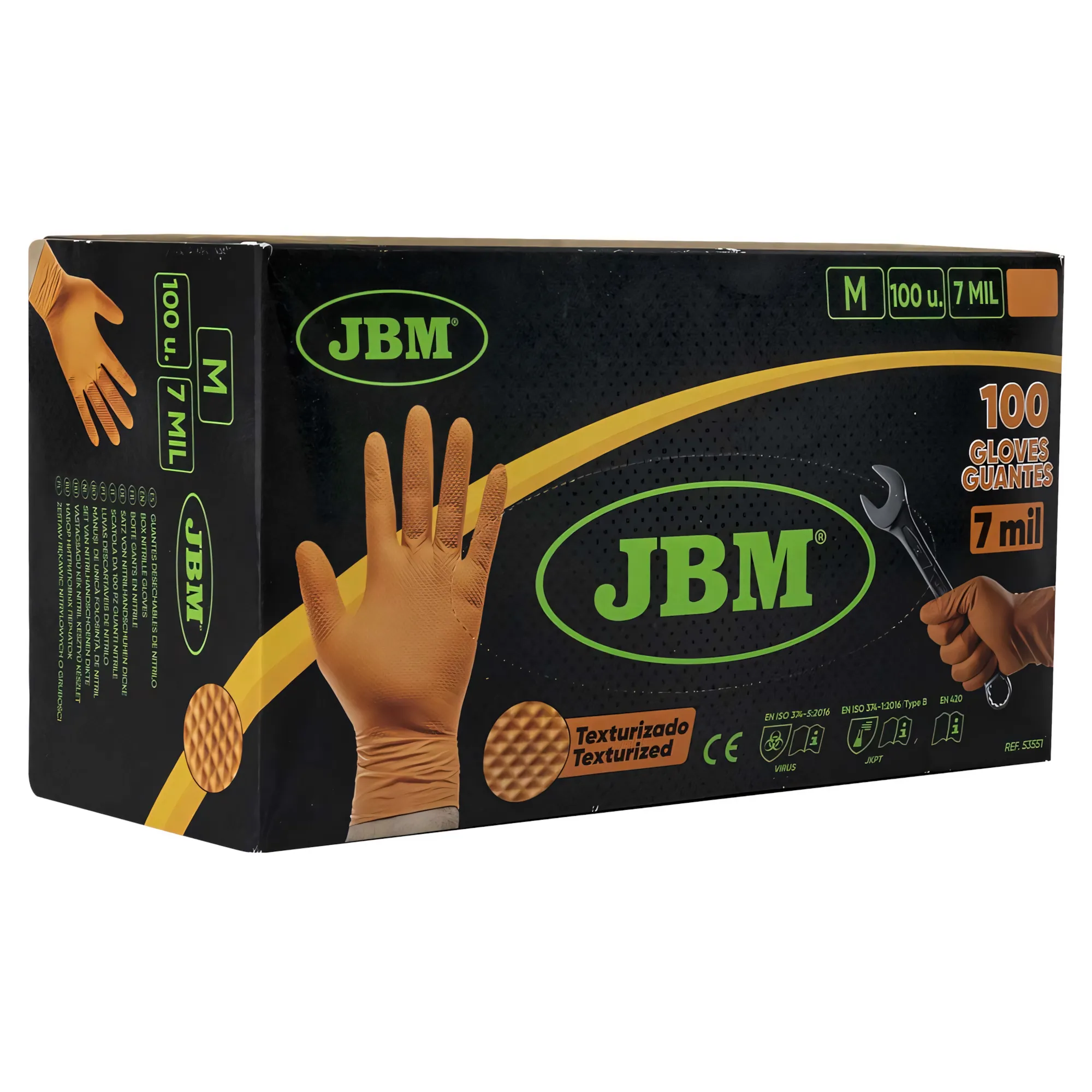 Guantes naranjas desechables de nitrilo t:m 7,0mil (100 uds.) textura diamante JBM 53551 - Imagen 3