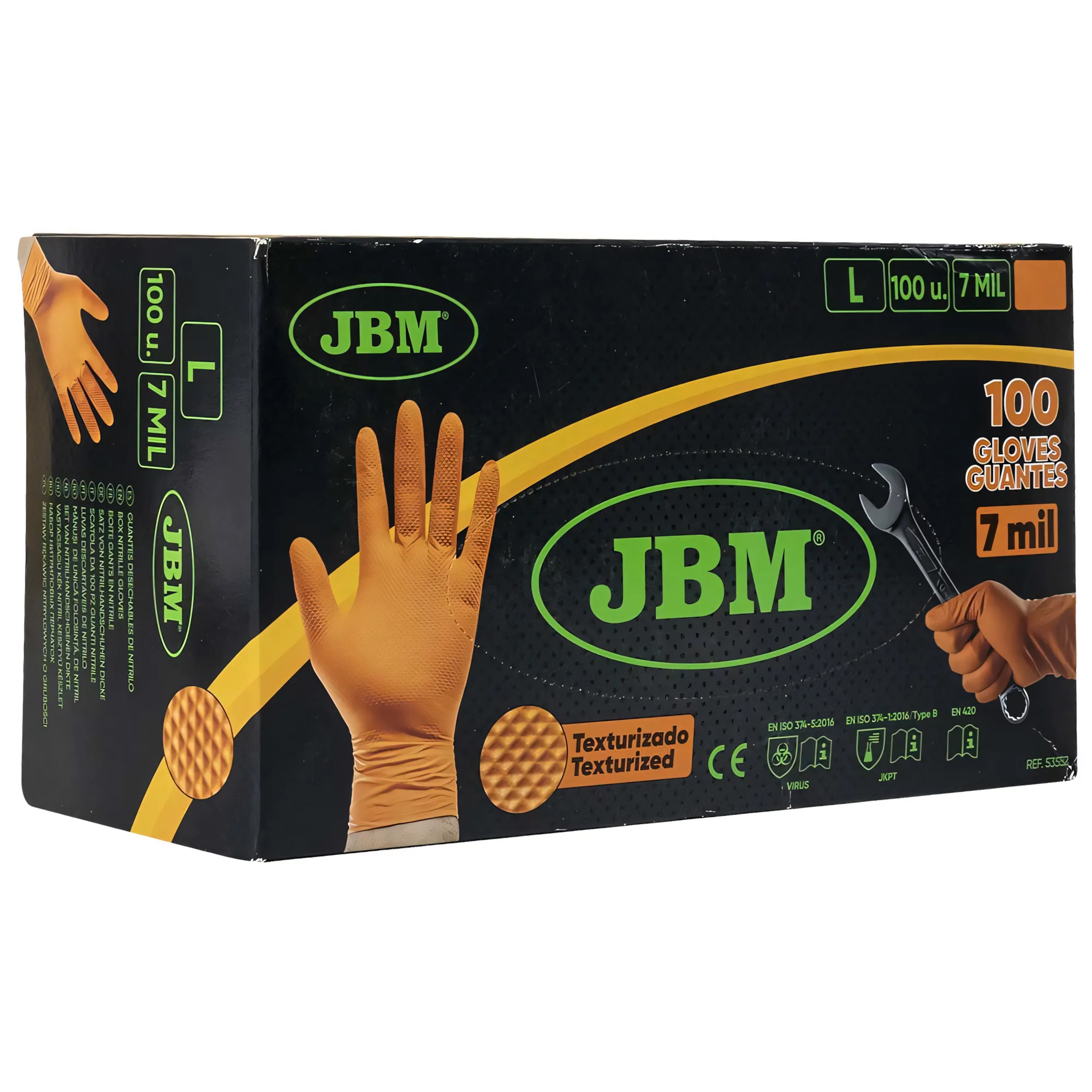 Guantes naranjas desechables de nitrilo t:l 7,0mil (100 uds.) textura diamante JBM 53552 - Imagen 3