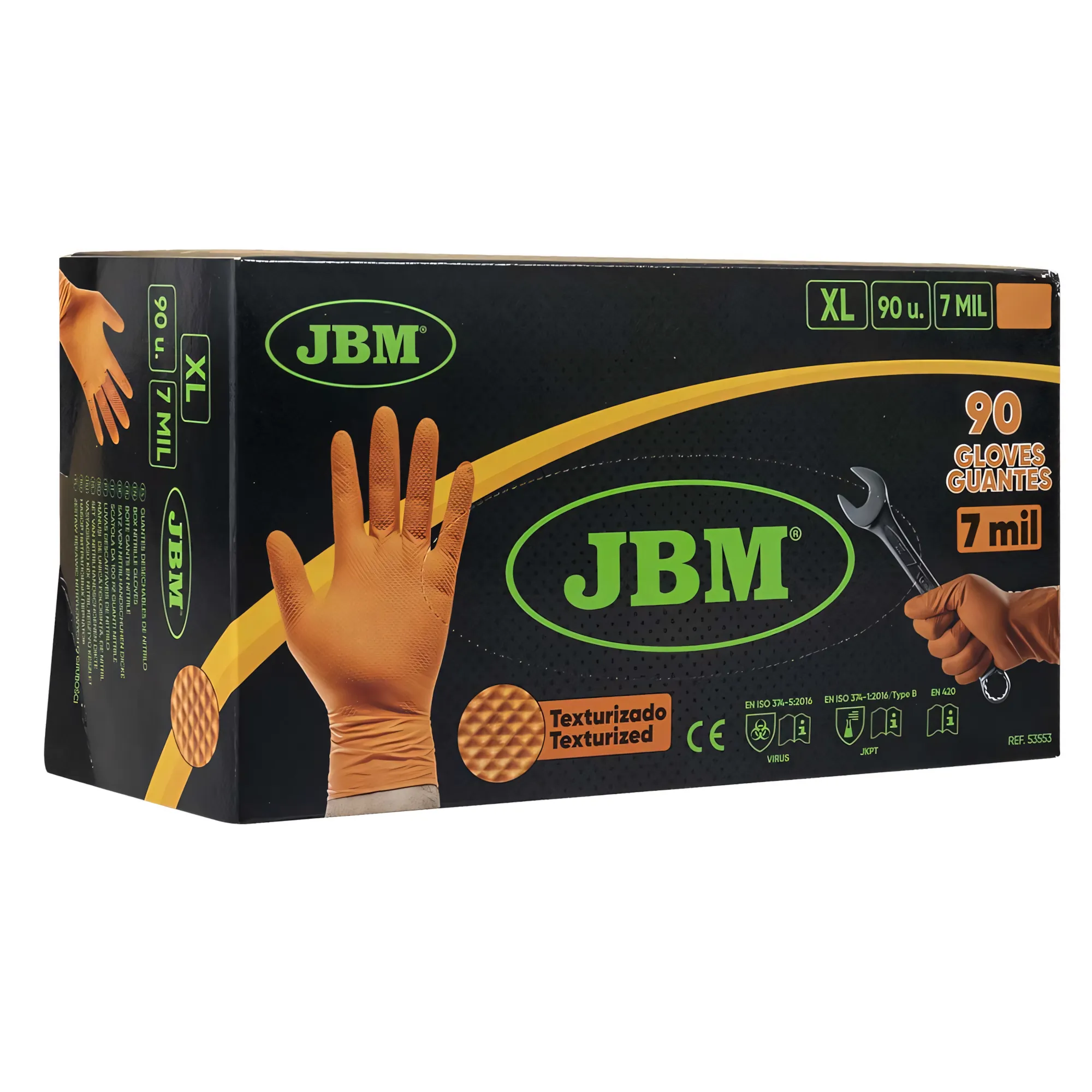 Guantes naranjas desechables de nitrilo t:xl 7,0mil (100 uds.) textura diamante JBM 53553 - Imagen 3
