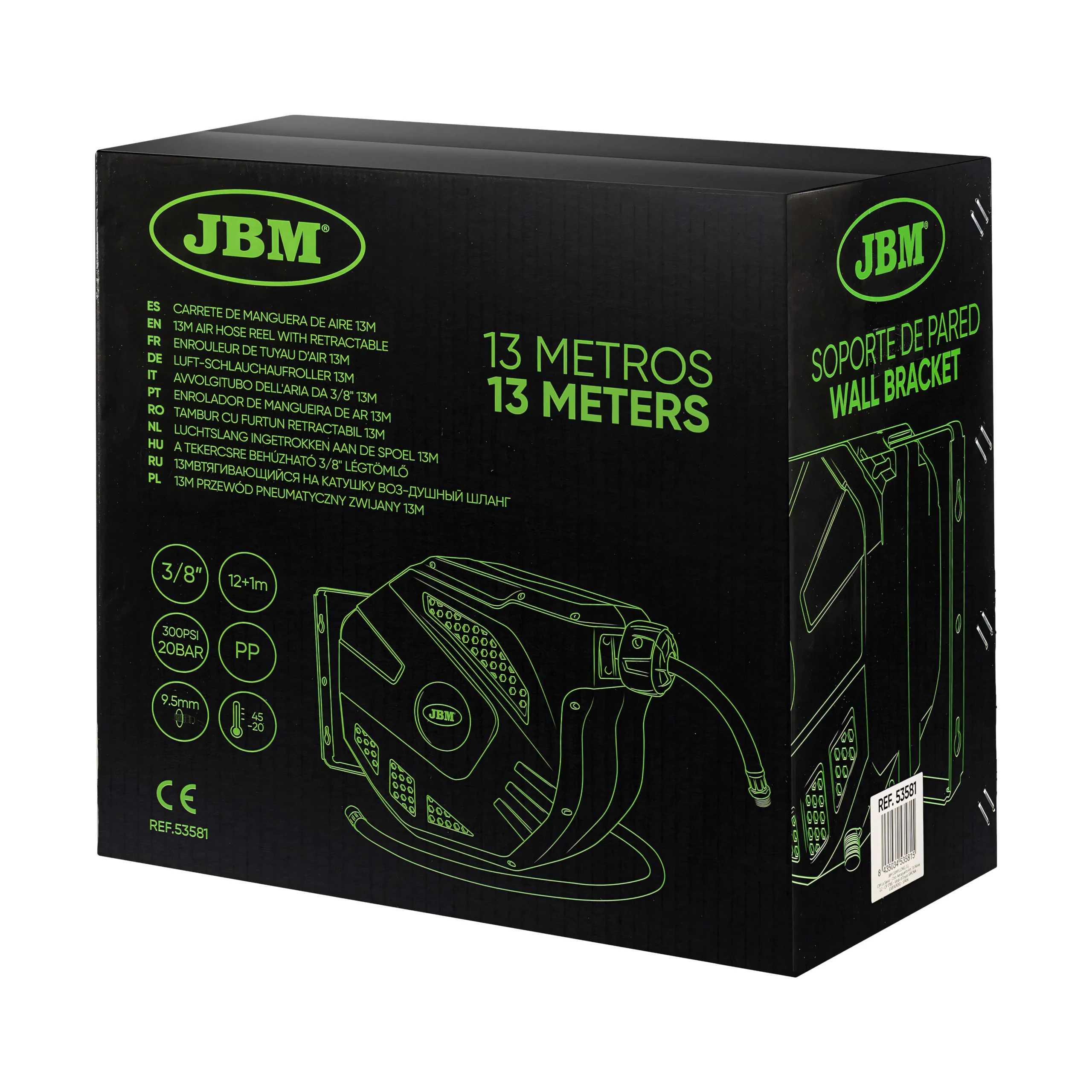 Carrete de manguera de aire 12+1m - verde JBM 53581 - Imagen 5
