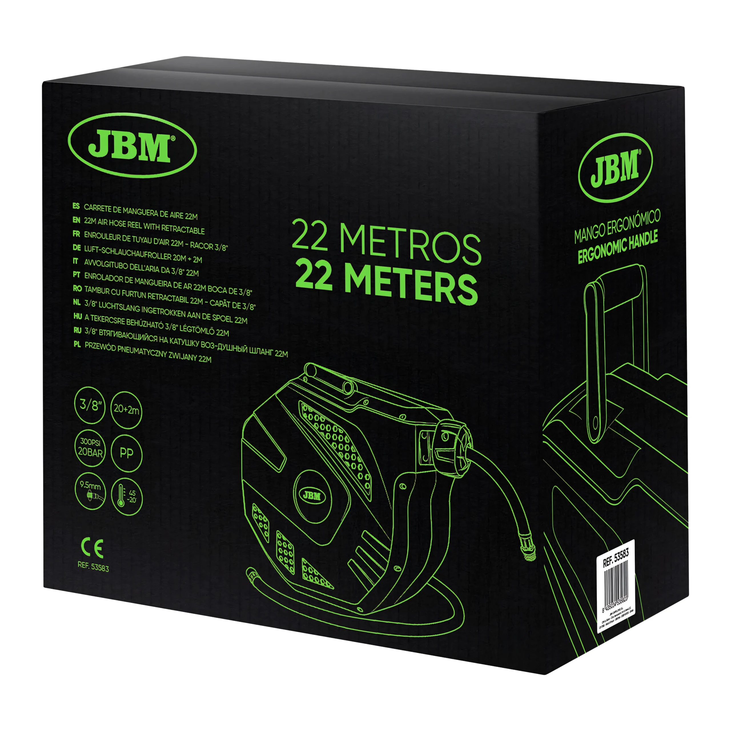 Carrete de manguera de aire 20+2m - verde JBM 53583 - Imagen 5