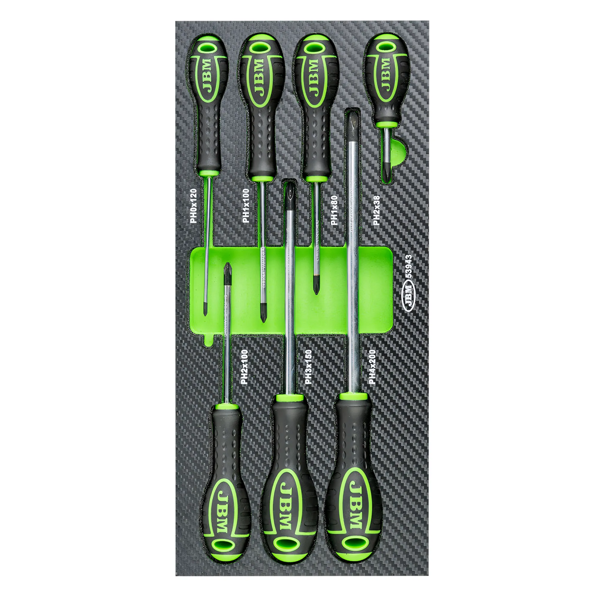 Set de 7 destornilladores cruz con módulo EVA carbono JBM 53943