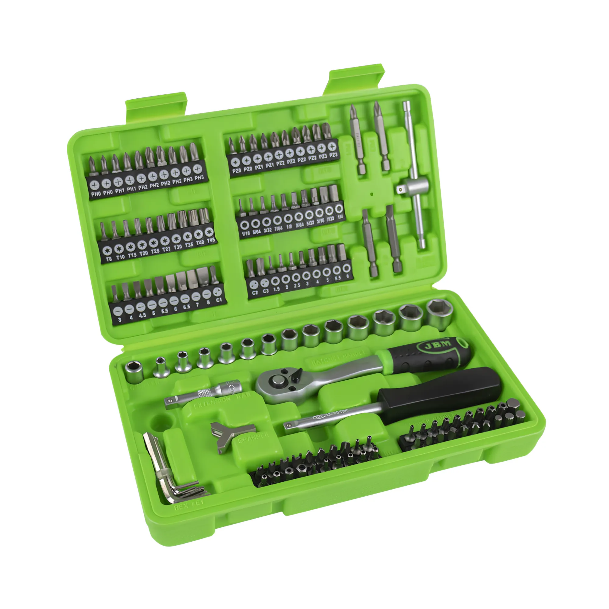 Estuche de herramientas de 130 piezas con vasos y puntas de 1/4" cincado JBM 53953 - Imagen 2