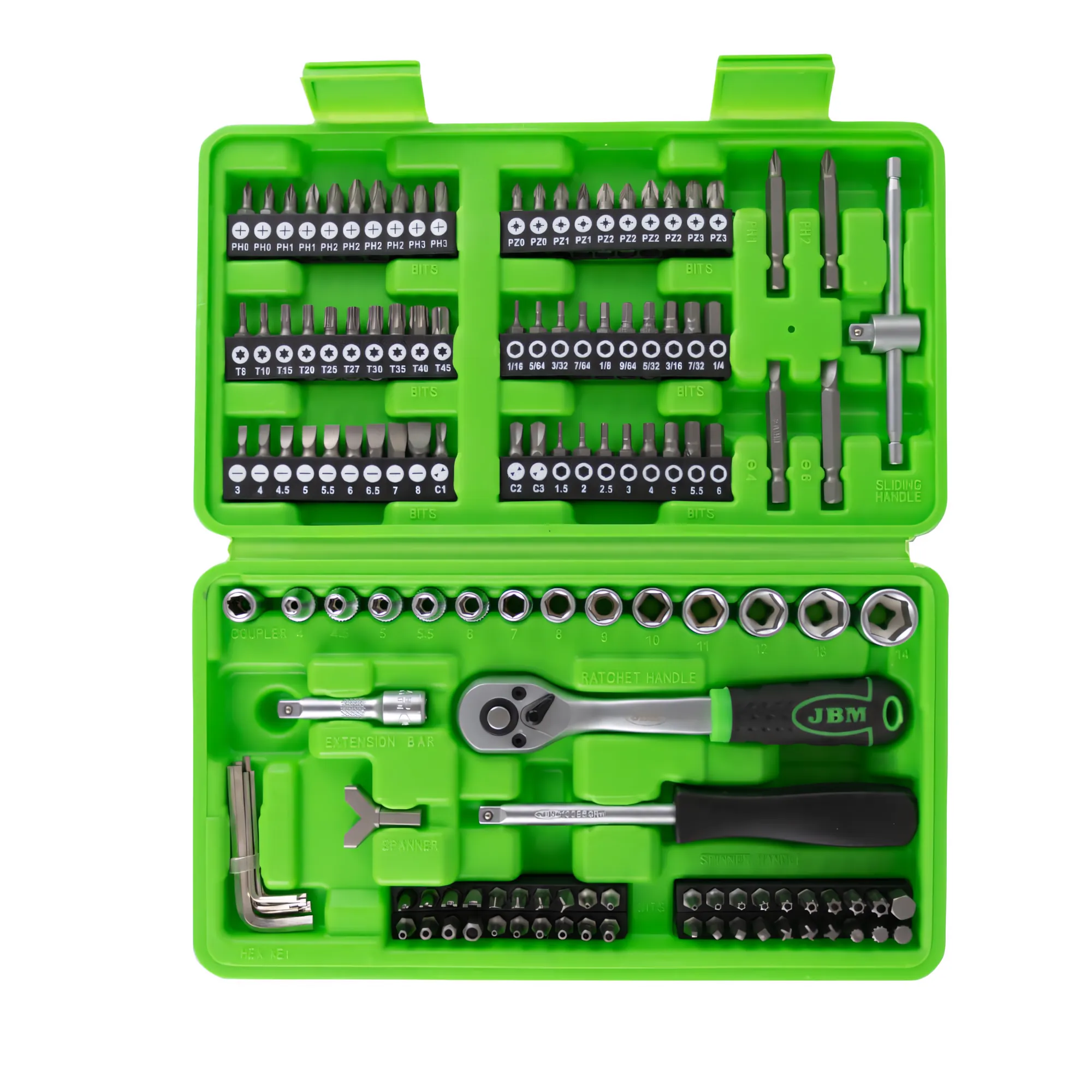 Estuche de herramientas de 130 piezas con vasos y puntas de 1/4" cincado JBM 53953 - Imagen 3