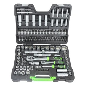 Maletín de herramientas de 113 piezas con vasos de 12 cantos de 1/4" y 1/2" cincado JBM 54036