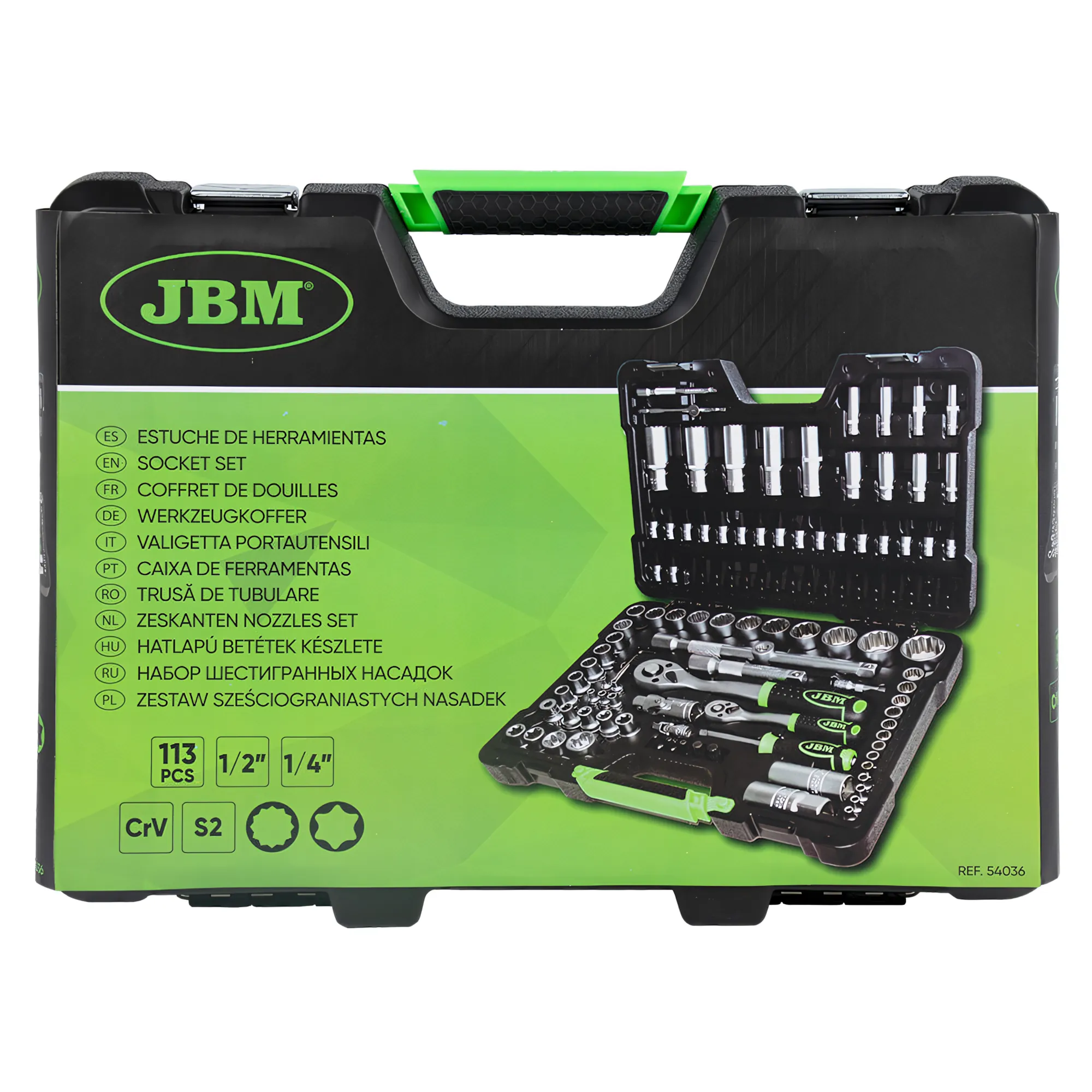 Maletín de herramientas de 113 piezas con vasos de 12 cantos de 1/4" y 1/2" cincado JBM 54036 - Imagen 5