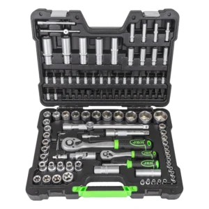 Maletín de herramientas de 108 piezas con vasos hexagonales de 1/4" y 1/2" cincado JBM 54037