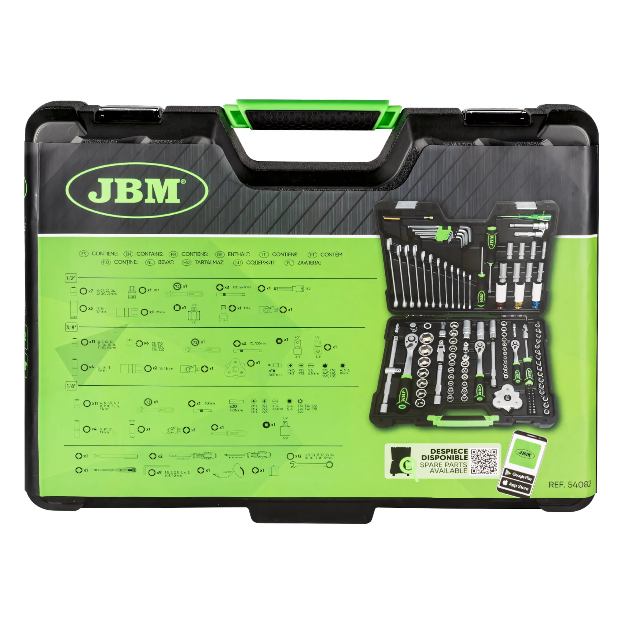 Maletín de herramientas de 132 piezas con vasos hexagonales 1/2", 1/4" y 3/8" cincado JBM 54082 - Imagen 5