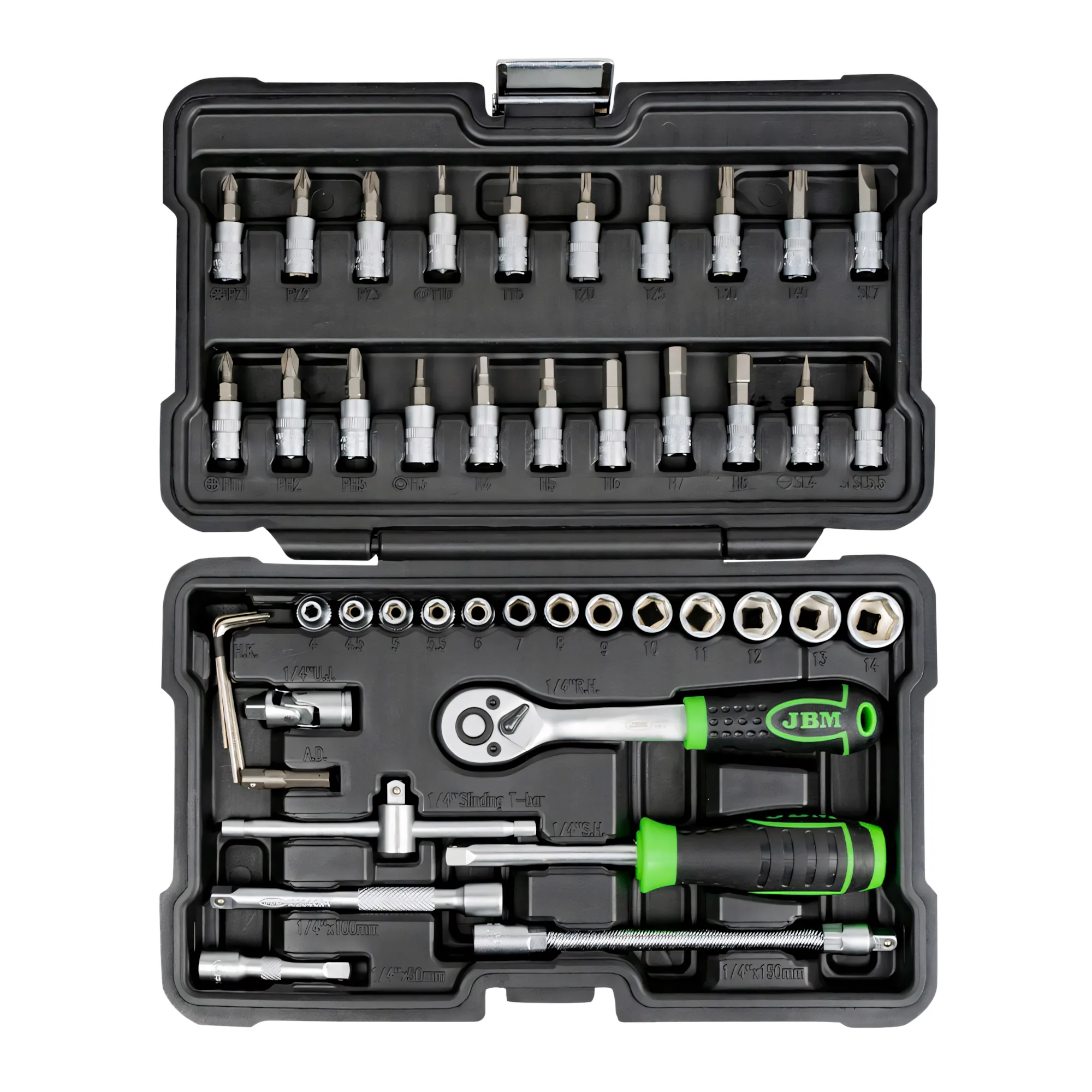 Estuche de herramientas de 46 piezas con vasos hexagonales de 1/4" cincado JBM 54109 - Imagen 3