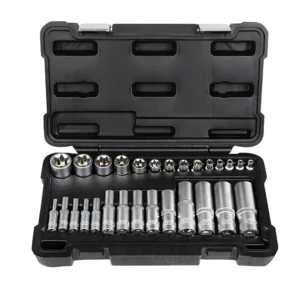 Set de 28 vasos TORX cortos y largos de 1/2", 1/4" y 3/8" cincado JBM 54141