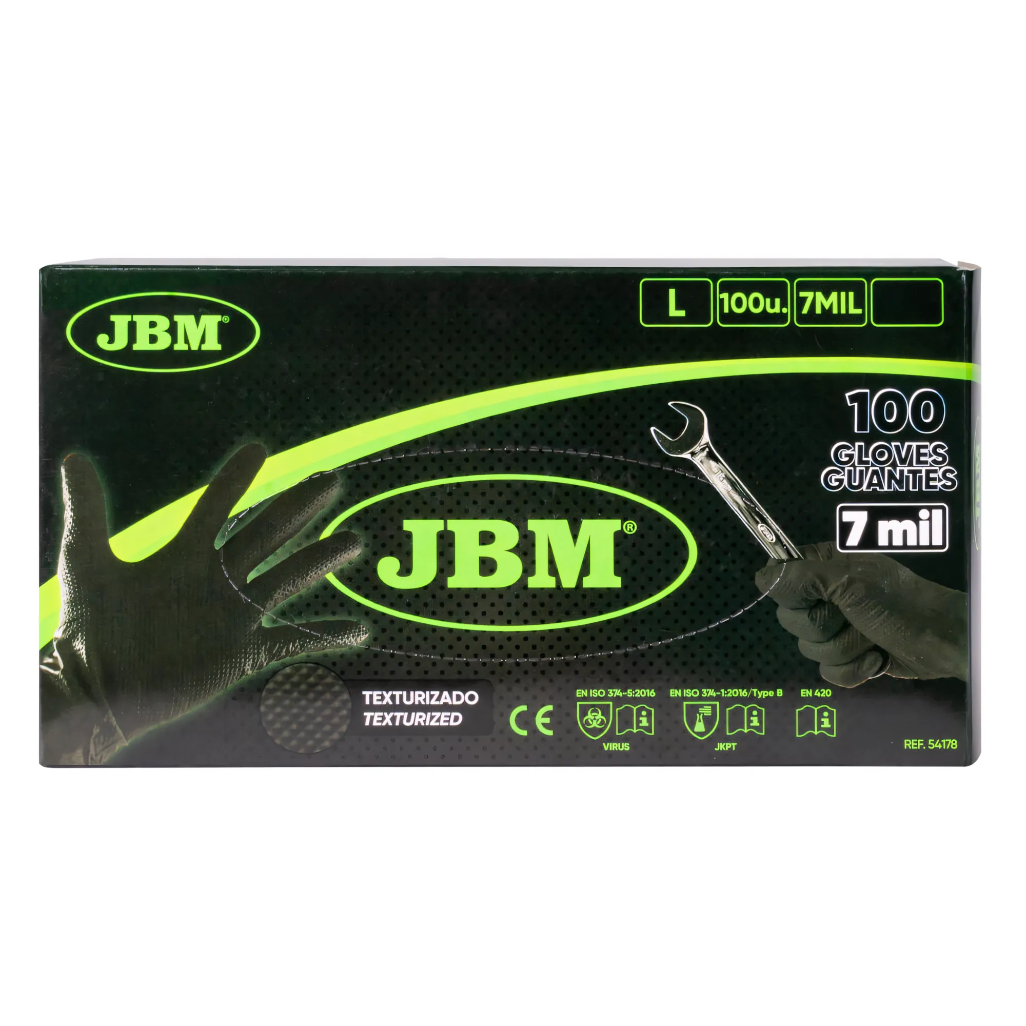 Guantes negros desechables de nitrilo t:l 7,0mil (100 uds.) textura diamante JBM 54178 - Imagen 2