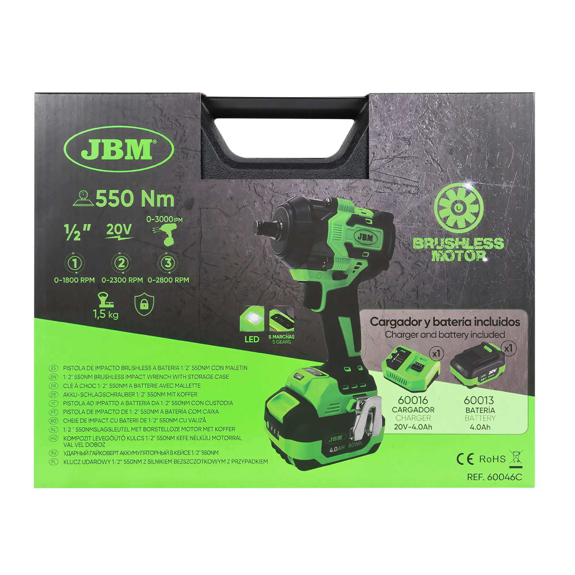 Pistola de impacto brushless a batería 1/2" 800nm con maletín JBM 60046C - Imagen 5