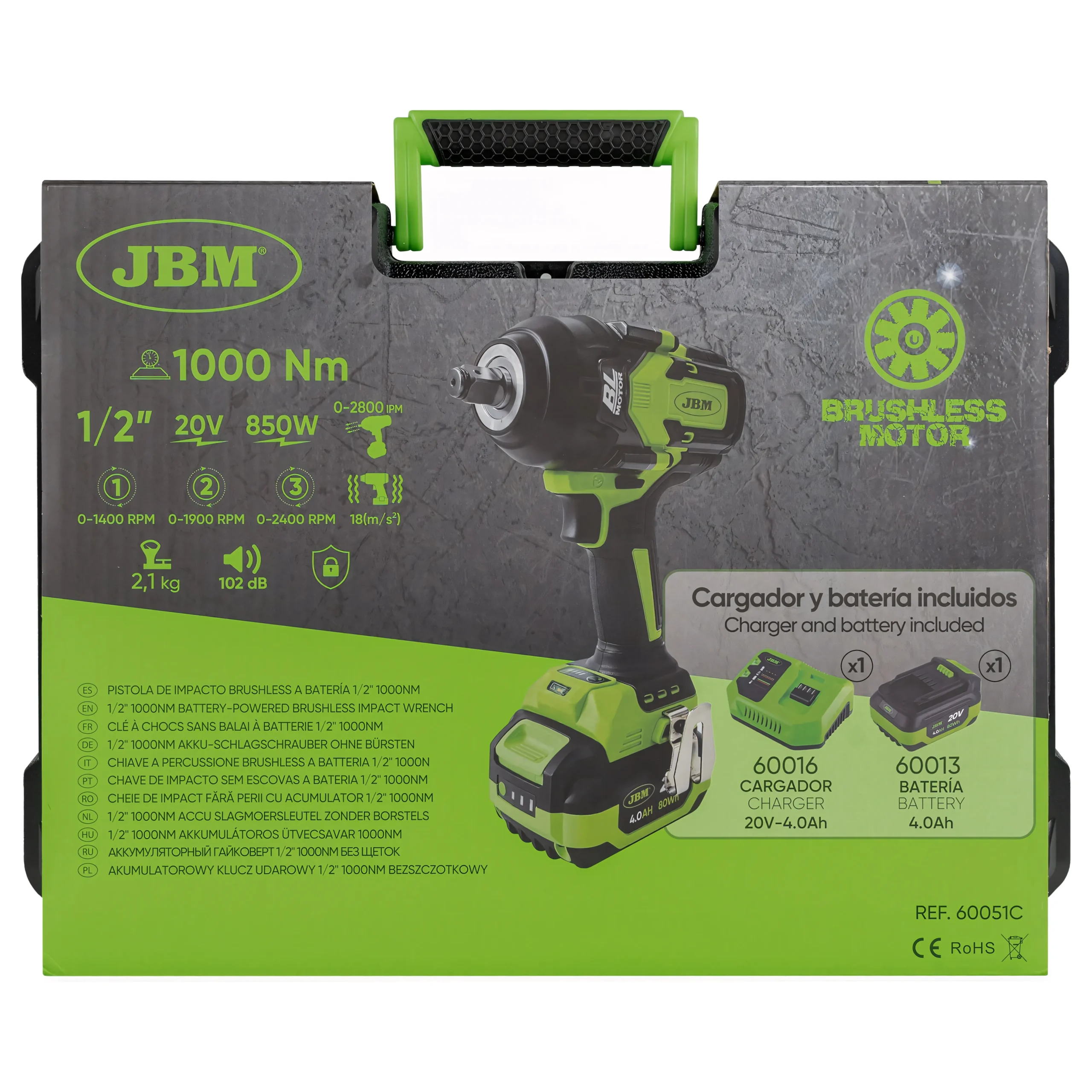 Pistola de impacto brushless a batería 1/2" 1000nm con maletín JBM 60051C - Imagen 5